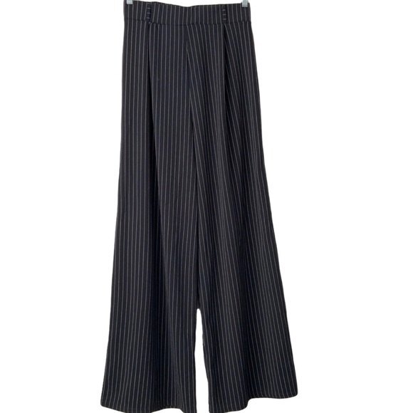 PrettyLittleThing Pinstripe Wide Leg Trouser Black 12 - Picture 8 of 8
